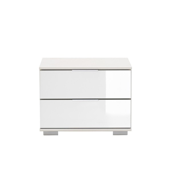 Schlafzimmer Nachttisch Nachtschrank Nachtkonsole Weiß Schubladen Glasfront-image