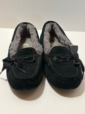 UGG Suede Slip-On Moccasin Slippers With Decorative Bow Black Womens 9