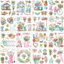 16 Sheets Spring Rub on Transfers Vintage Flower Rub on Transfers for Furniture