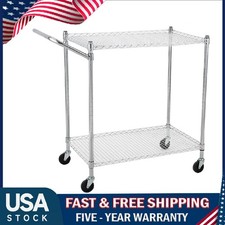 2 Tier Rolling Utility Cart with Wheels Handle ,Heavy Duty Wire Shelves Cart