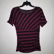 Y2K AB Studio Burgundy & Black Striped Top - Size L