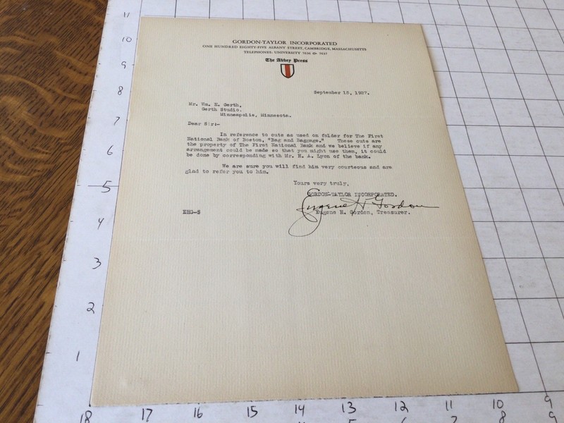 original 1920’s signed letter, from printer: The Abbey Press