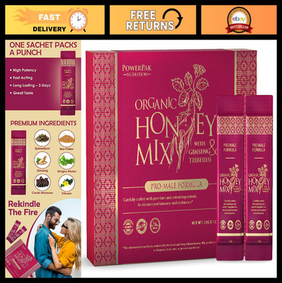 Extra Strength Honey Packets with Bee Pollen, Ginseng & Tribulus - 12 Sachets