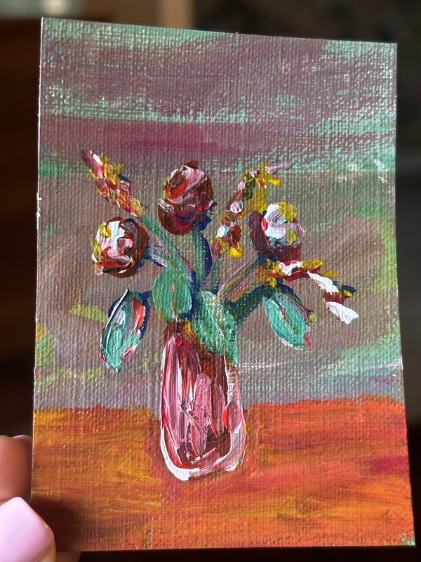 ACEO Original Flowers Acrylic Abstract Floral 2.5x3.5 by Katie Love-Pride