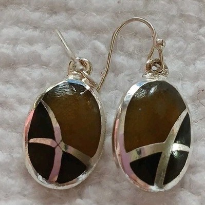 EARRINGS - ONYX - TIGERS Eye - Inlay - Fish hook - Dangle