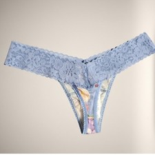 Hanky Panky DreamEase Thong Chatsworth House Floral Blue Lace Original Rise OS