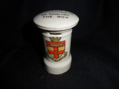 Unmarked Crested China Post Box With Inscription - City Of Rochester