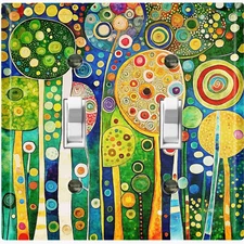 Metal Light Switch Outlet Cover Wall Plate Green Abstract Forest Tree Art FOS131