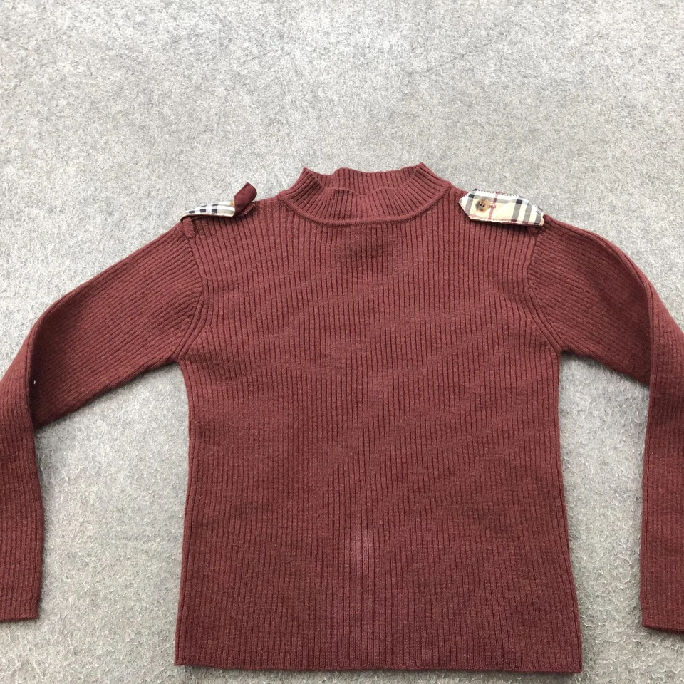 Burberry свитер девочек маленький бордовый шерсти ребристый насмешливый шеи наплечная кнопка - Изображение 2 из 4