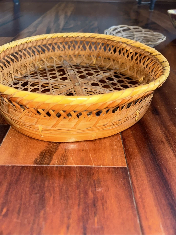 Vintage Woven Wicker Rattan Baskets - Set Of 8 stunning on wall Boho hippie Deco - Image 4 of 4