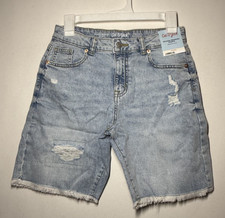 Girls' Destructed Relaxed Bermuda Jean Shorts - Cat  Jack Medium Wash XL