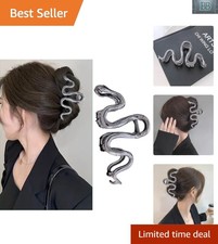 Luxury Black Metal Snake Hair Claw Clips - 4.3 Inch Non-Slip Design for All H...