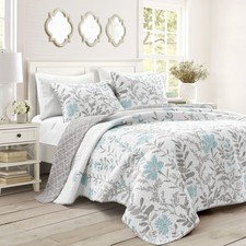 Lush Decor Aprile Reversible Floral Quilt King Size 3 Piece Set King, Blue ...