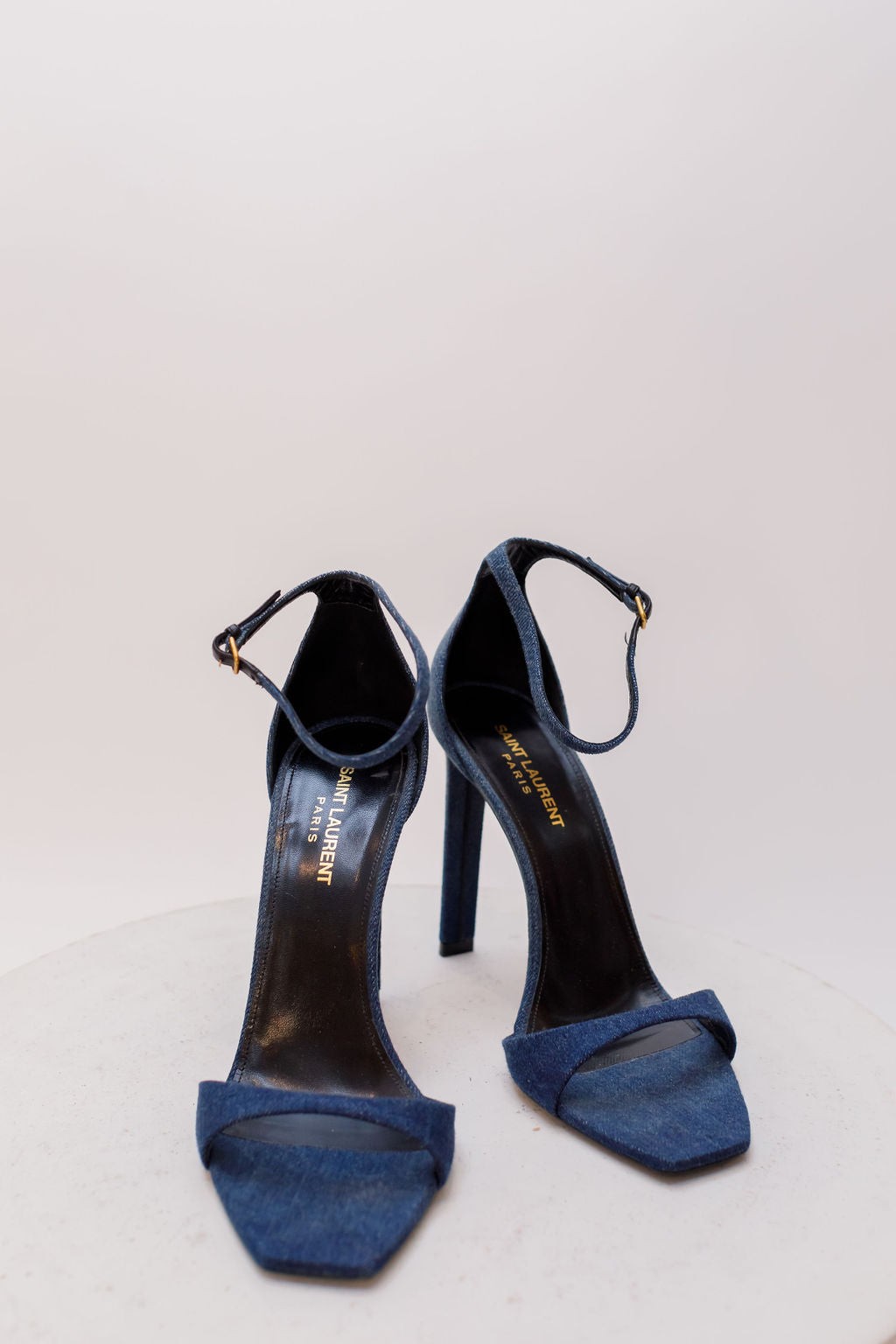 Sandali con tacco blu denim BEA SAINT LAURENT taglia 40