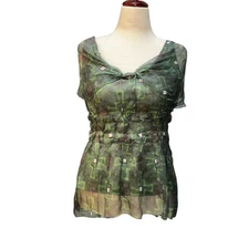 Max Studio Sheer Silk Geometric Blouse w/ Cami | Size M | NWT