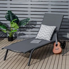 Patiojoy Outdoor Lounge Chair Chaise Patio Recliner with Adjustable Back Grey