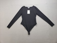 And Now This Women Bodysuit L Black Long Sleeve Ribbed Form Fitting Scoop Neck