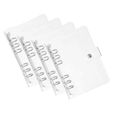 Soft PVC A6 Clear Binder Cover with Snap Button Closure 6 Ring, Silver Tone,4Pcs
