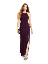 JUMP Womens Purple Slitted Halter Maxi Evening Dress 1314