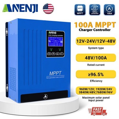 100A MPPT Solar Charger Controller Regulator 170V PV fits 12V 24V 48V Battery