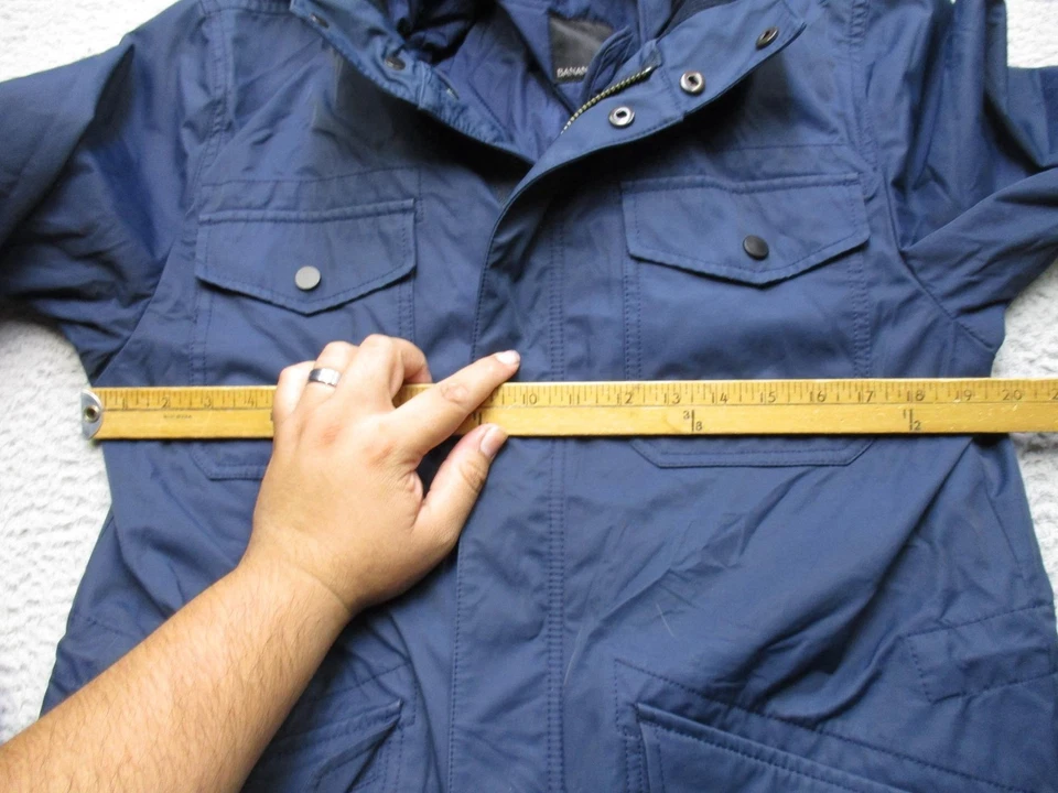 Banana Republic Jacket Mens Medium Navy Blue Hooded Quilted Lined Parka Coat - Image 4 of 4