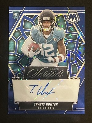 2025 Panini Mosaic Rookie Scripts No Huddle Blue Prizm Auto Travis Hunter RC