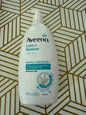 Aveeno Calm + Restore Body Wash for Sensitive Skin Fragrance Free, 18 fl oz, NEW