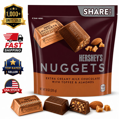 Hershey's Nuggets Milk Chocolate Toffee Almonds Candy Share Pack 9 oz Bag Kosher