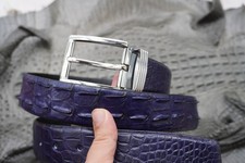 W 1.5" Blue Real Crocodile Hornback Leather Skin Men's Belt Pin Buckle G16