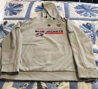 Columbus blue jacket hoodie featuring 2018 playoff Adidas L NHL Logo Light Gray