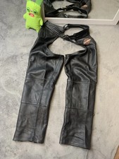 Vintage Y2K Harley Davidson Cowboy Cropped Leather Pants Biker Black Size XL