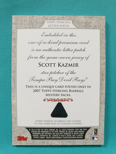 2007 TOPPS STERLING SCOTT KAZMIR 1/1 "Z" LETTER PATCH GAME WORN NAME PLATE A2 - Picture 5 of 7