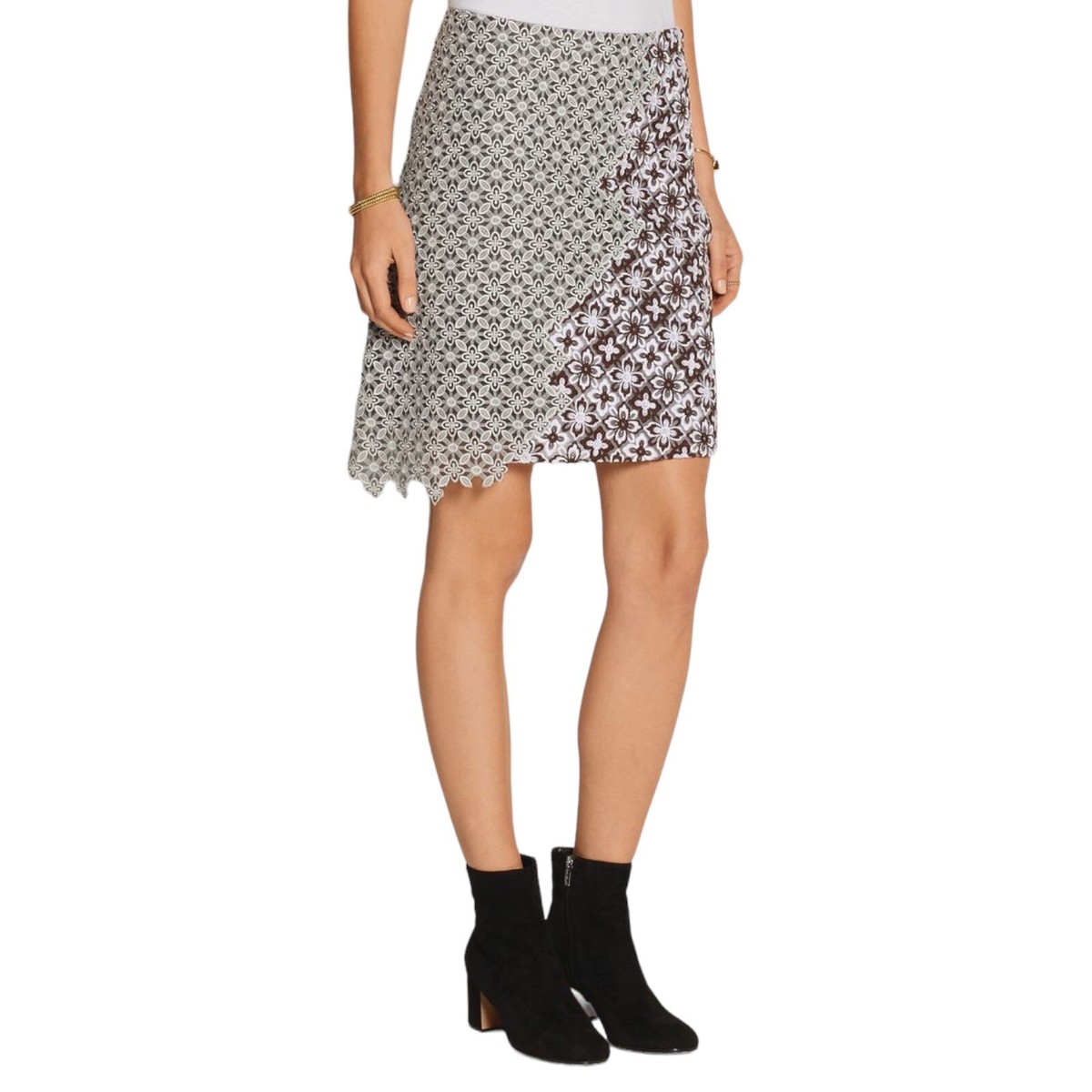 3.1 Phillip Lim Asymmetric Patchwork White Floral Lace Zip Pencil