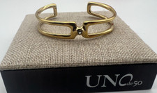 NEW Uno de 50 SER INDOMITABLE White Topaz 18K Gold Plated Cuff Bracelet Medium
