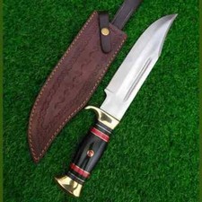 Custom Handmade D2 Steel 14 inches Fixed Blade Hunting Bowie Knife with Leather