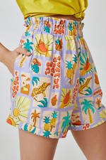 Farm Rio Patch Print Shorts Surf Anthropologie Cotton Pullon Summer Size M NEW