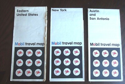 3 Mobil Gas Oil Road Maps Eastern USA New York & Austin San Antonio Texas