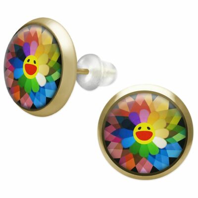 1 Paar Ohrstecker Cabochon Ohrringe Emoticon Emoji Laughing Face Blume 