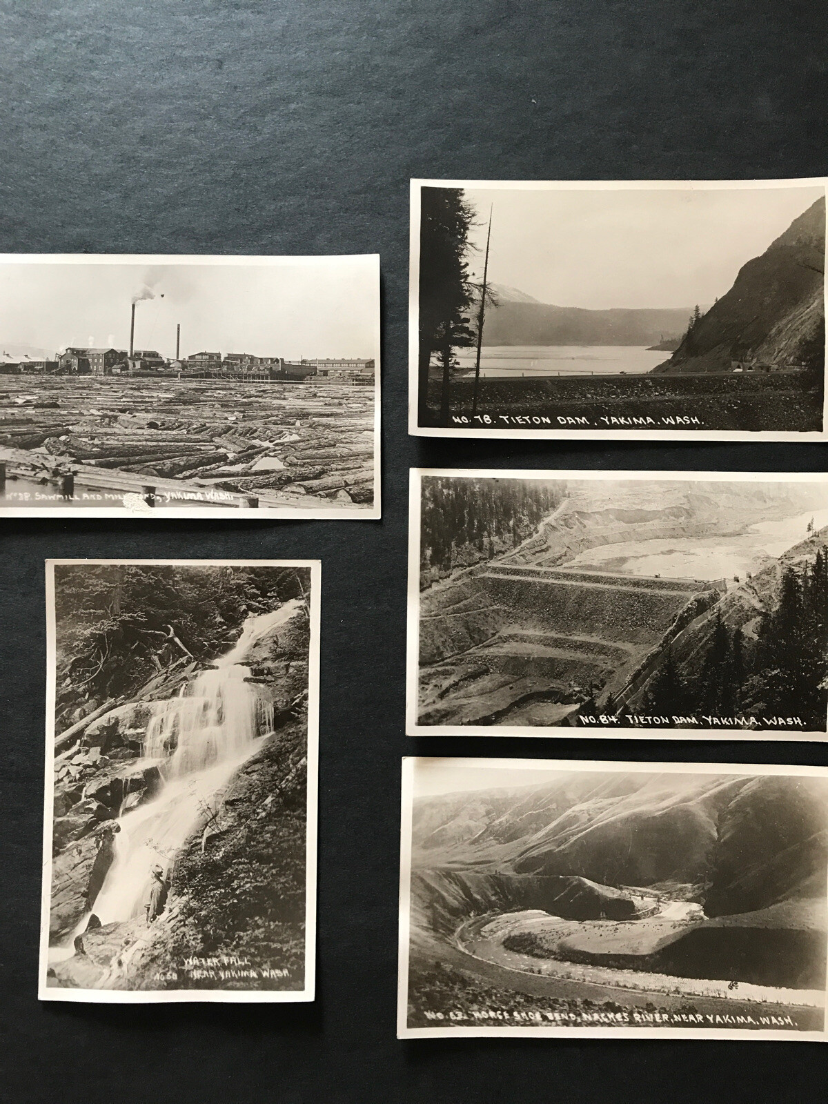 5 Vintage Waco Real Photo Post Card Yakima WA Tieton Dam Horseshoe Bend
