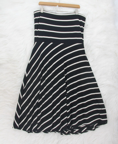 Ann Taylor Black White Stripe Strapless Fit & Flare Women's Dress Size M #307 - Picture 8 of 13