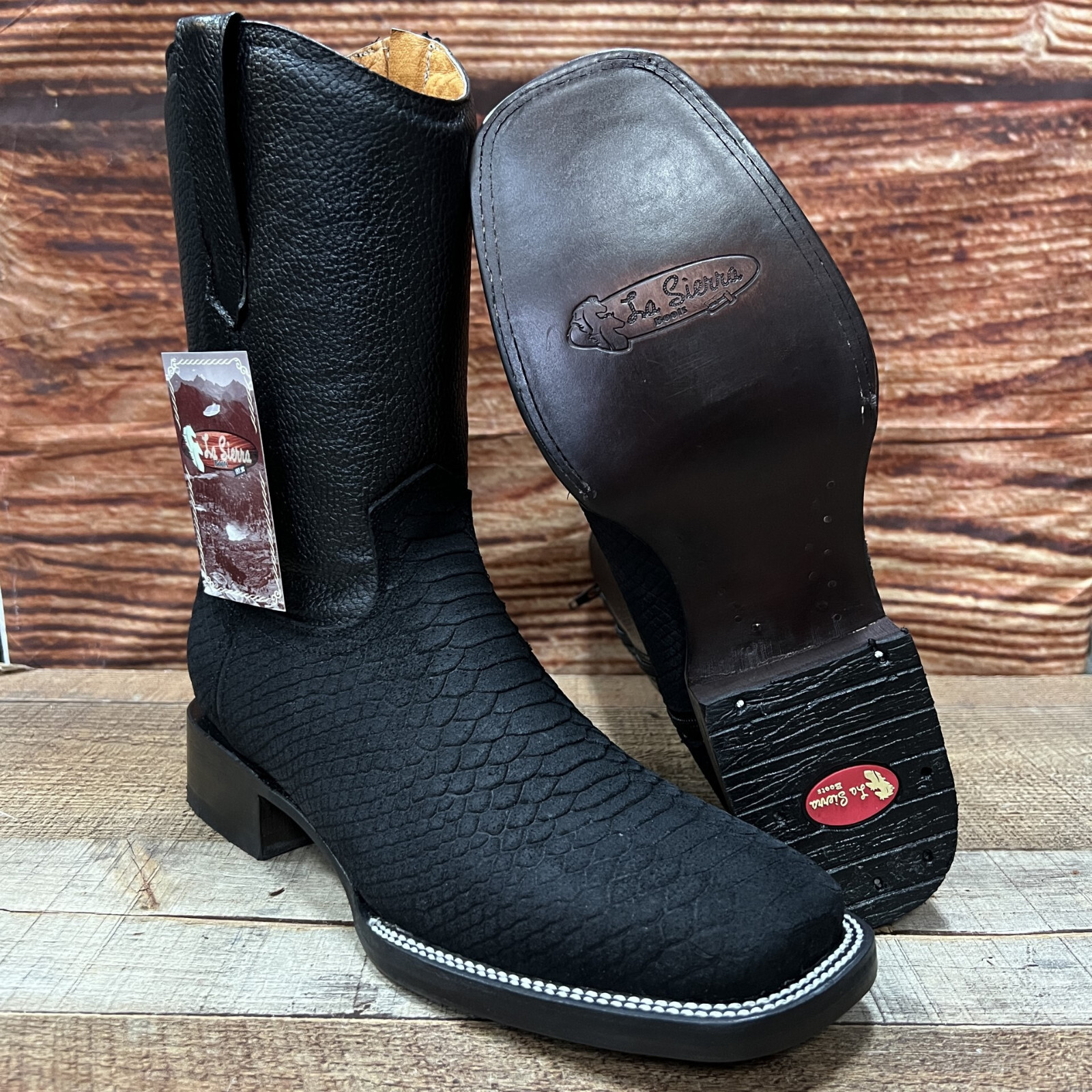 Para Hombre Estampado PYTHON Occidental Vaquero Cremallera Pull On Cuero Negro Bota Rodeo 262