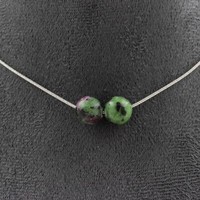 Steine Und MinéRaux. Halskette 2 Perlen Epidot Australien 8 Mm. Kette Stahl