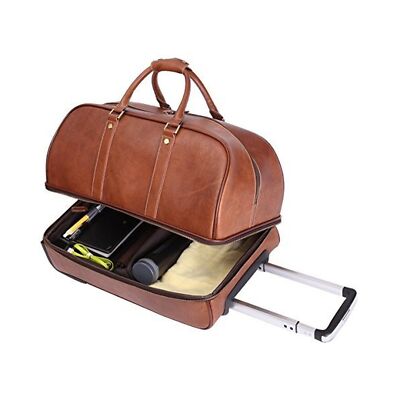 Leathario Leather Luggage travel duffle bag weekend overnight bag rolling sui...