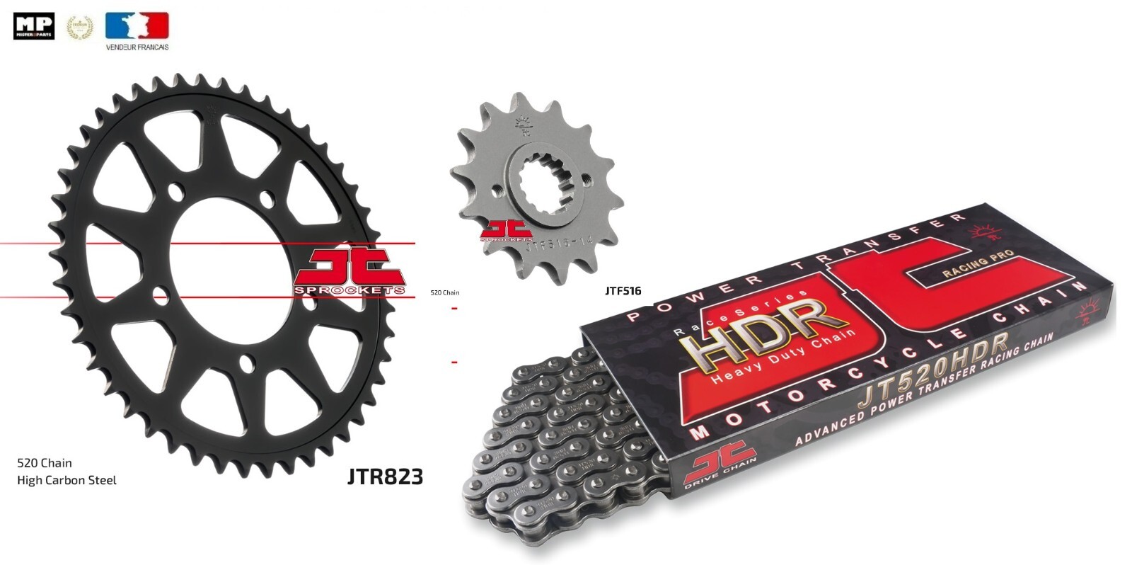 Kit chaine renforcé 520 pour Suzuki GS 500 E F 2001-2007 pignon 16 et couronne 39