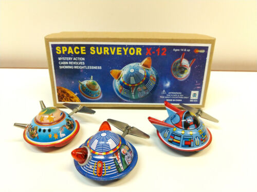 Ha Ha Toy (MS633) "Space Surveyor" Lot de 3 soucoupes mécaniques en tôle - Photo 1/8