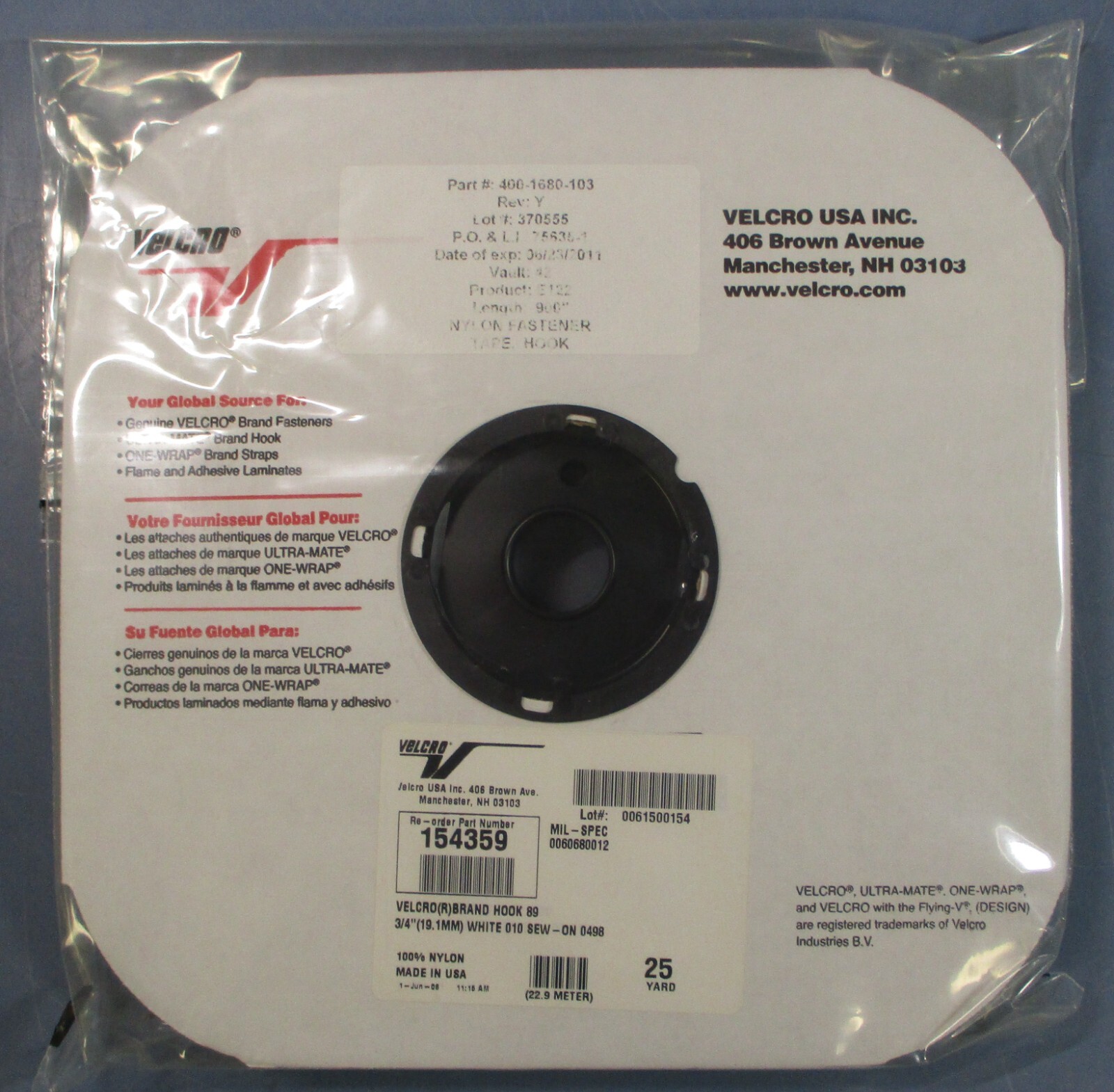 Velcro Nylon Fastener Tape Hook 3/4 x 900 Inch 25 Yards White 154359