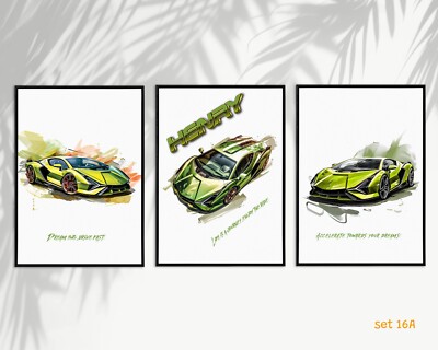 GRÜNES Super Auto Hot Wheels Wandbild - personalisiertes Poster Set - Jungenzimmer Deko