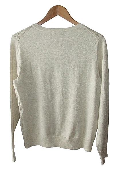 Cardigã suéter Charter Club tamanho S marfim e ouro metálico texturizado botão - Imagem 4 de 4