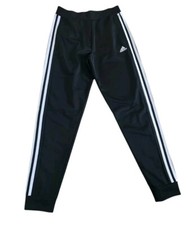 Adidas Boys Sz L-14 Black White 3 Stripes Jogger Track Pants