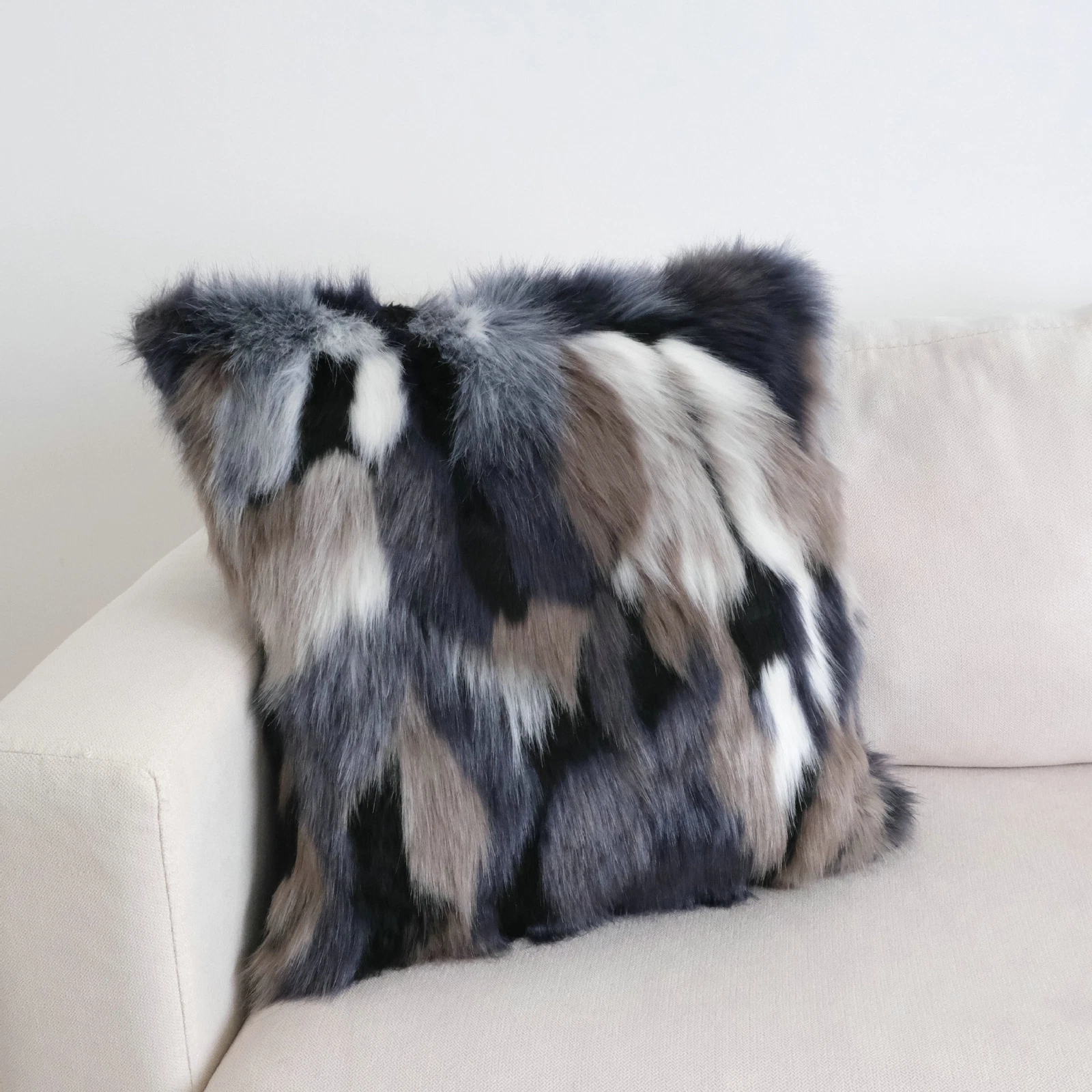 Split Joint Faux Fur Fluffy Lumbar Decorative Throw Pillow Covers
